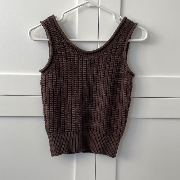 Quince Like new! Cotton Waffle Cropped Sweater Tank Heather Brown - Picture 2 of 4